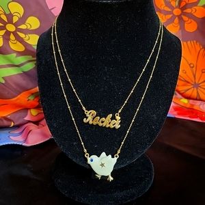 RARE VINTAGE Betsey Johnson Chickadee ROCKER Necklace Rocker Chic Ceramic 2Strnd